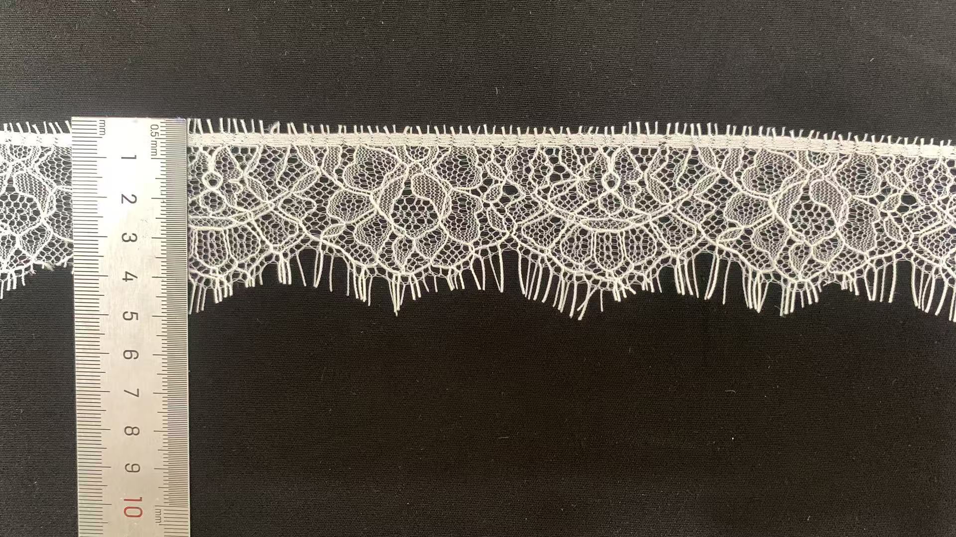 5cm Width Pure Nylon Hollow Floral Eyelash Lace Trim for Wedding Dresses and Home Decor