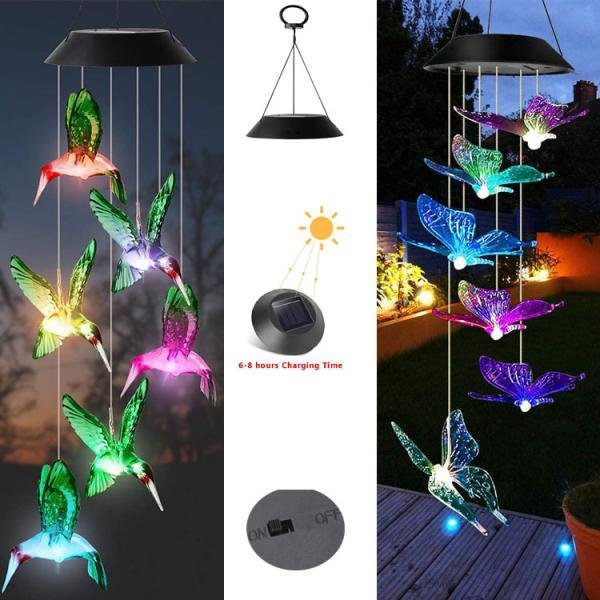Led Indoor Hummingbird Home Decor Solar Wind Chimes Light with Customizable Options
