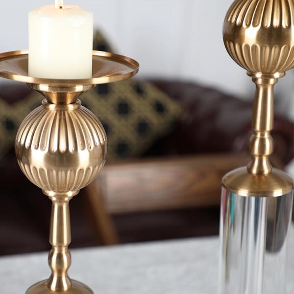 Golden Brass Classic Metal ODM Crystal Candle Holder Craft