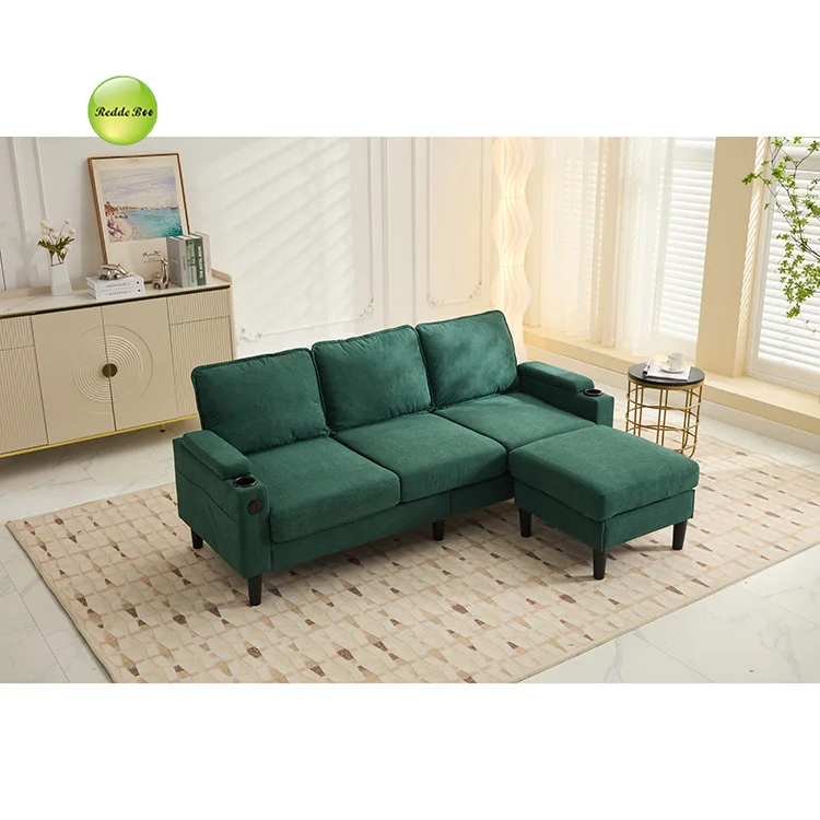 Comfortable L-Shaped Sofa: USB Ports, Cup Holder, Storage Boost Living Room Convenience