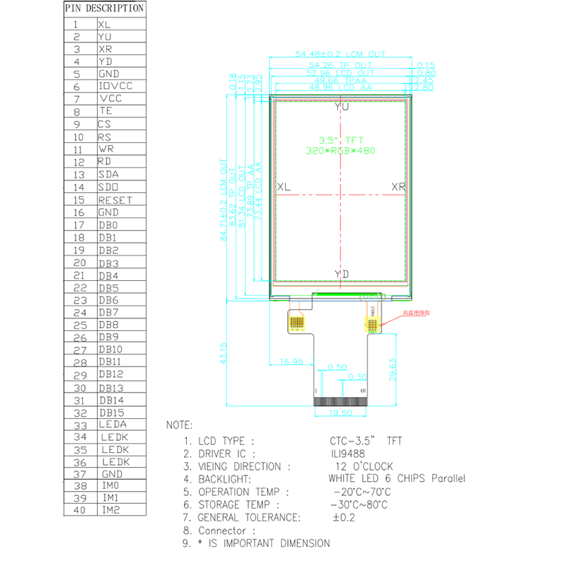 Провод модуля SPI 4 дисплея 16BIT TFT дисплей Arduino 320*480 Tft Lcd 3,5 дюймов