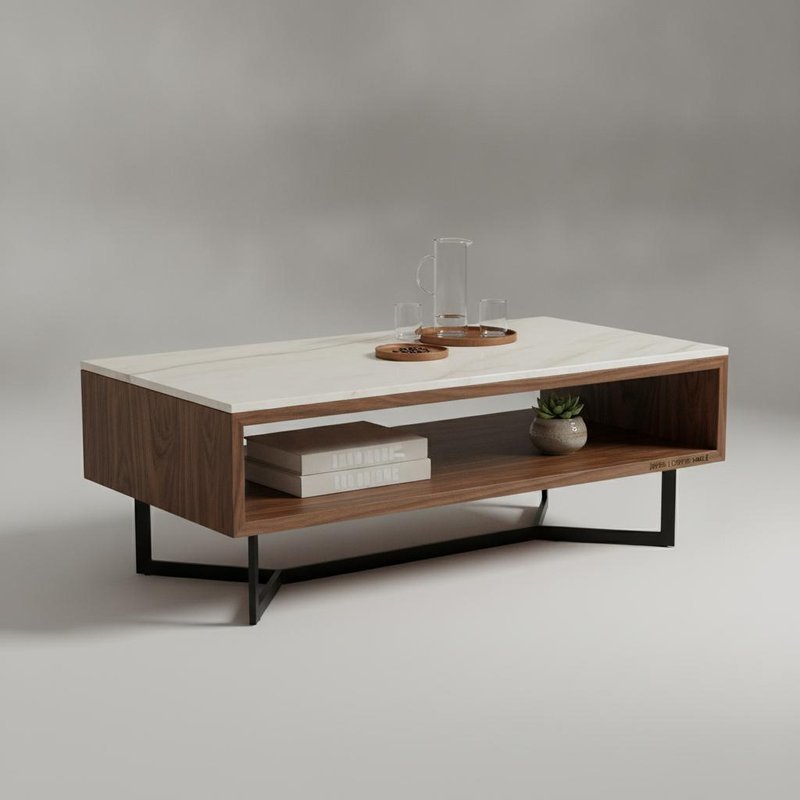 Mirrored Finish Coffee Table with Crushed Diamond Design and MDF Material
