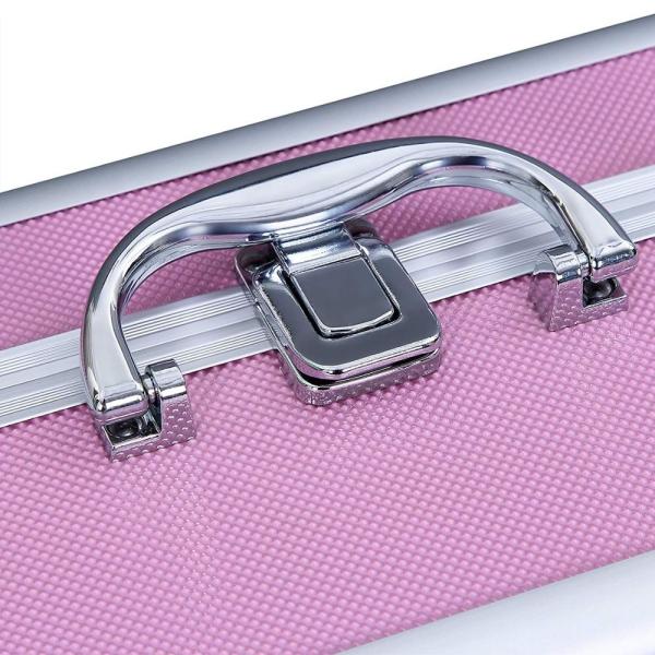 Portable Mini Makeup Vanity Case Organizer Box With Mirror 2 Trays Pink