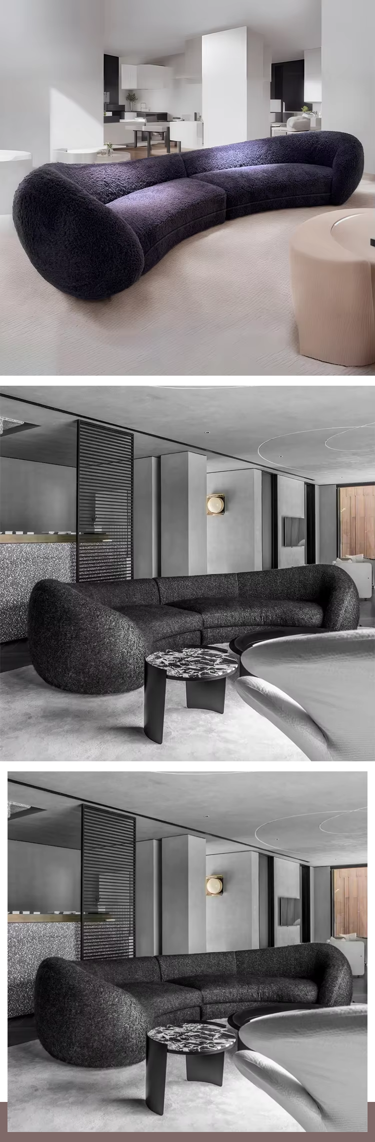 MOYI Minimalist Fabric Half Moon Shape Sectional Sofa Modern Round Couch Hotel Lobby Circular Sofa Special Shaped Cashmere Sofa