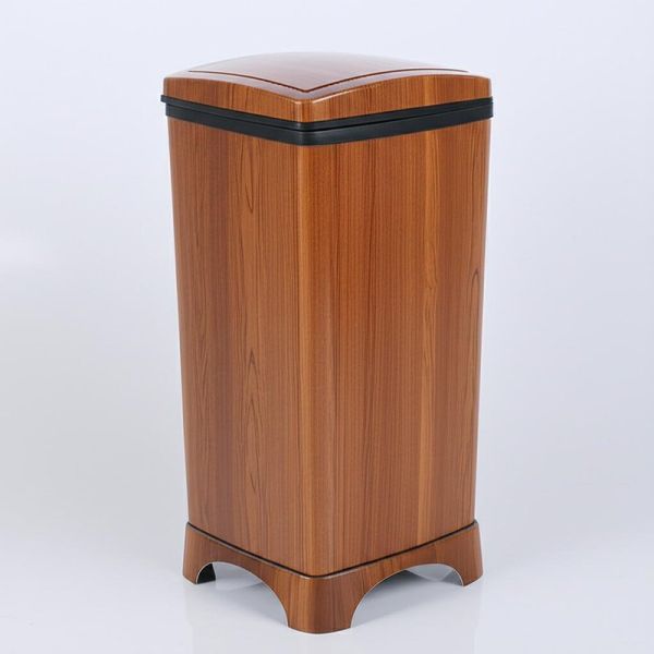 High Leg Wood Grain Imitation Vintage Household Trash Can with Lid for Bathroom Living Room