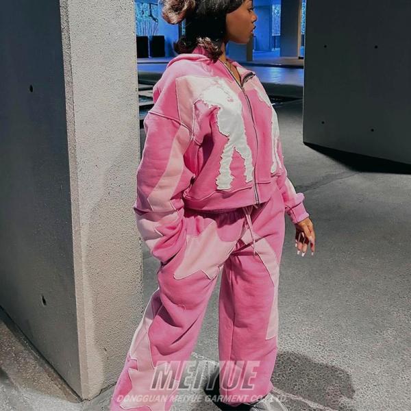 Costumes brodés avec capuchon, pantalon de sueur, maillot de sport, pull en détresse, unisexe, sueur en deux pièces, combinaisons, capuchon et pantalon de sport, ensemble de femmes.