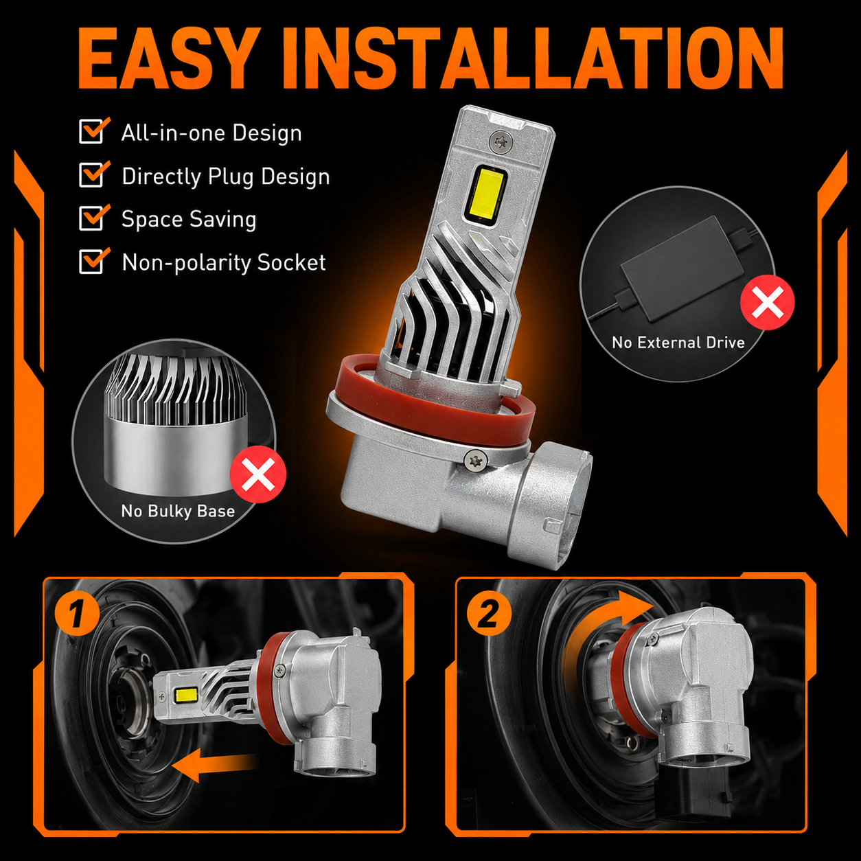 F35 LED Headlight Bulbs Plug and Play with Integrated Cooling Fan and 3300LM COB for Car Headlamp Upgrades