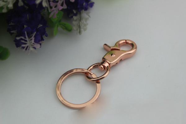 RLOVE design zinc alloy 18 mm spring trigger rose gold metal snap hook with key ring