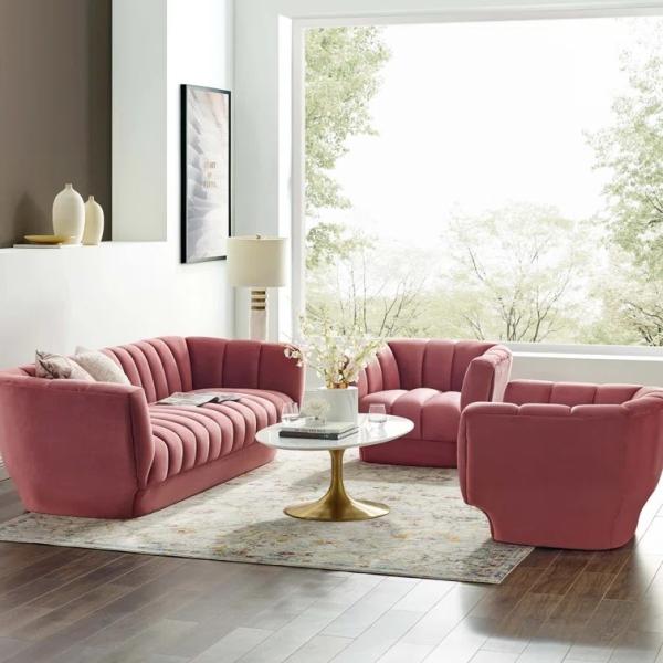 Cara furniture Dusty Rose velvet stainless steel leg Sofa Recliner Armchair Living Room Sofa Sets For living room