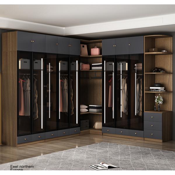 White Glass Door Combine Bedroom Wardrobe Closet With Soft Closing Sliding