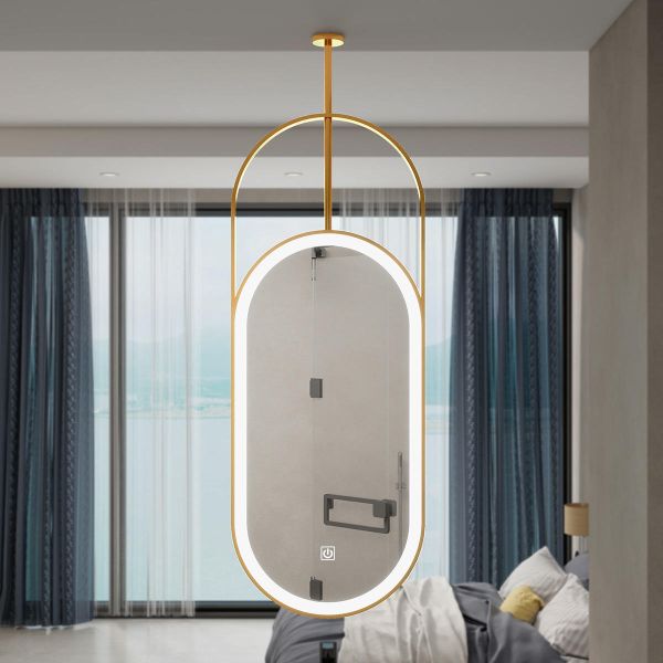 Kingstin Custom Suspended LED Mirror Smart Bathroom Oval Ceiling Mirror Bluetooth Defogger Sensor