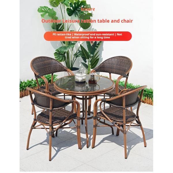 Glass Top PE Rattan Garden Dining Table And Chairs 5pcs Sets