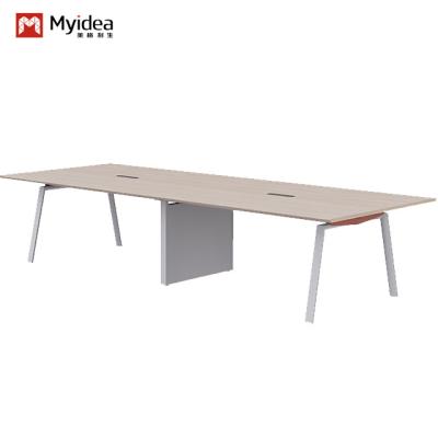 Mesa de conferência grande de 50 mm de espessura superior com tomadas de energia e caixa de cabos