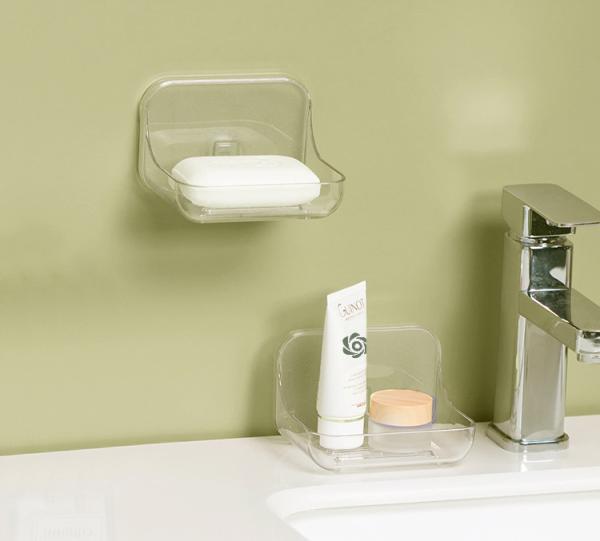 PET Plastic Soap Holder Self Adhesive Soap Dish Wall Mounted, Bar Soap Sponge Holder for Shower, Bathroom, Tub
