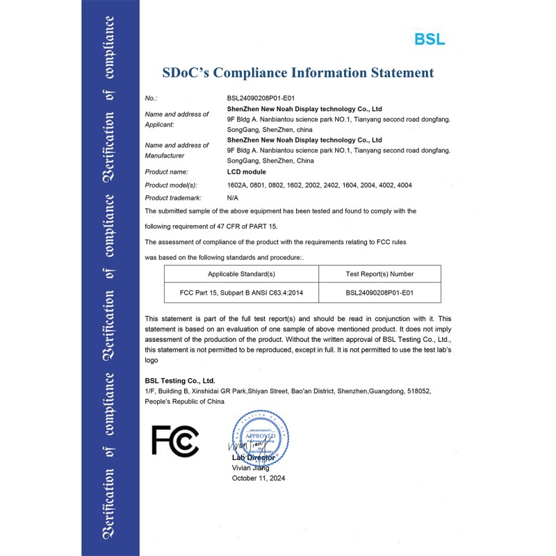 Shenzhen Xinnuoya Display Technology Co., Ltd. Certifications
