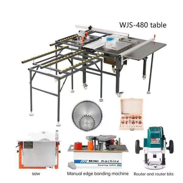 Sierra de panel con mesa deslizante WJS480 de 120 mm de diámetro para corte lateral para carpintería de muebles
