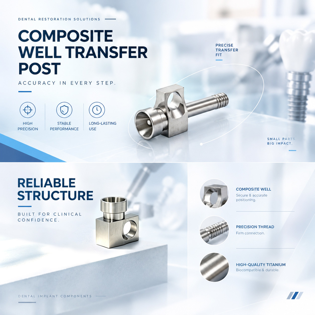 Customized TC4 Titanium Composite Open Impression Transfer Rod With Precision Positioning Hole