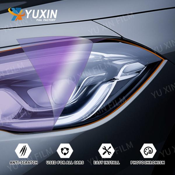 0.3x15M Self Healing Car Photochromic Headlight Film Purple To Black TPU Light Control Film