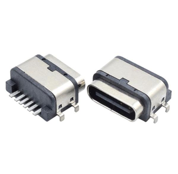 Waterproof USB Type C 6P Sinking IPX7 Connector Smt