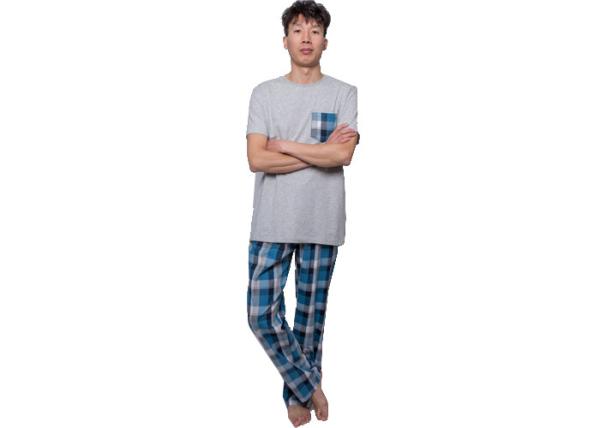 Short Sleeve Long Pant Cotton Checked Pyjamas / Nightwear , Solid Top Checkered Pjs
