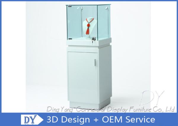 Caixa de visualização de jóias de vidro branco brilhante com iluminação 450 X 450 X 1250MM