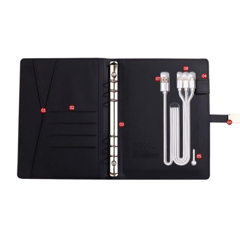 Custom A5 Leather 8000mAh Power Bank Notebook Wireless USB Charging Personalized