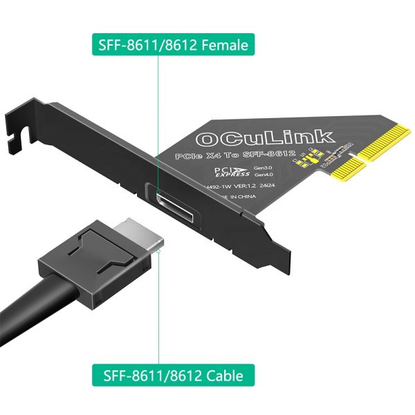 PCI-E 4.0 4X to Oculink SFF-8611/8612 Adapter with Long Profile Bracket for High Speed Data Transmission