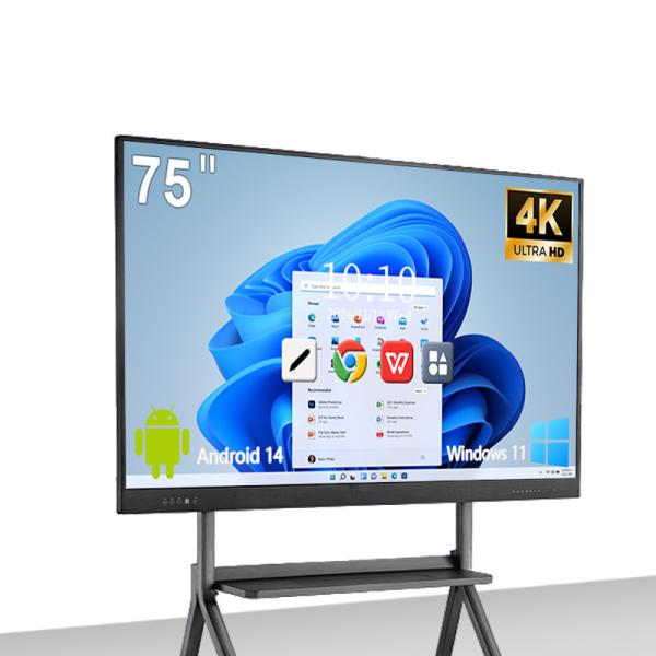 Qtenboard 75 Inch Interactive Whiteboard with 4K Resolution 40-50 Touch Points and Dual OS for Education and Conference