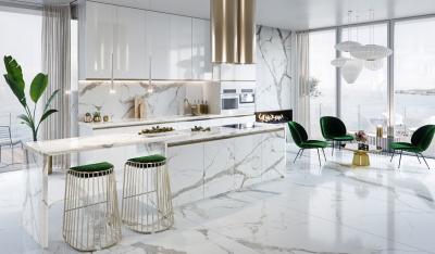 Luxury Modern Design Kitchen Cabinet With Island Kitchen And Marble Top