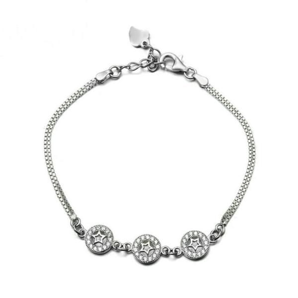 White Gold Plated Sterling Silver Cubic Zircon Start Charm Bracelets (B12281-WHITE)