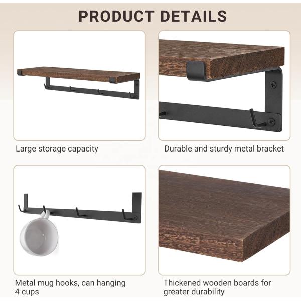 Solid Wood Floating Rack Coffee Bar Accessories for Wall Book Shelves in Kids Kitchen