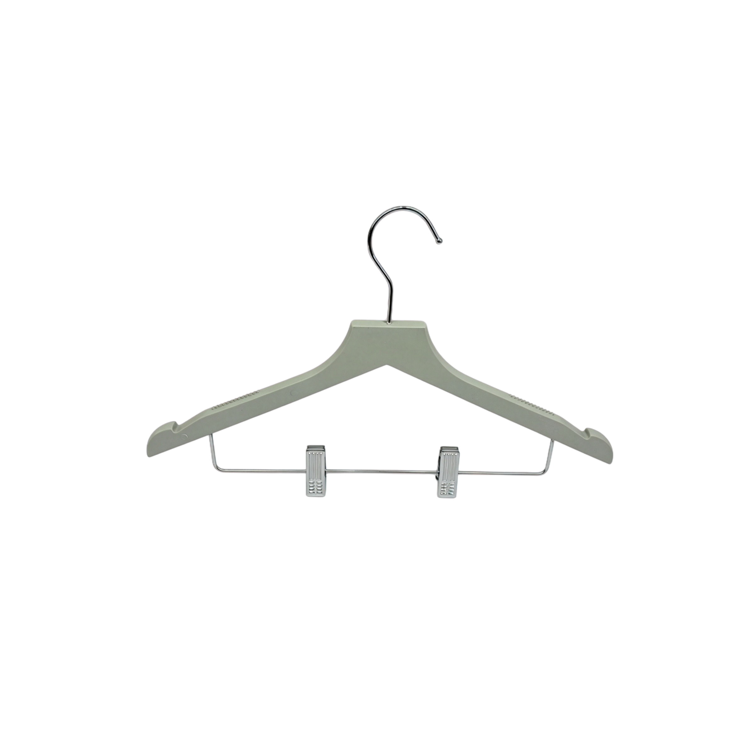 Non-slip mark-free plastic clothes hanger with 43cm length and wide shoulders for garment stores