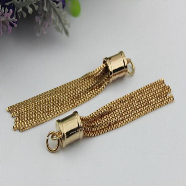 Supplier Custom Handbag Hardware Gold Bell Bucket Hanging Metal Charms with Tassel