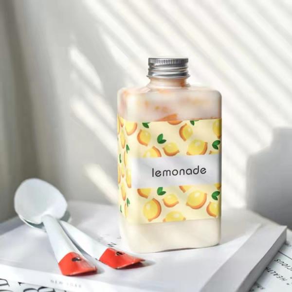 58mm Disposable Juice Containers 12oz 16oz Flat Square Cold Drinking Bottle With Aluminum Top
