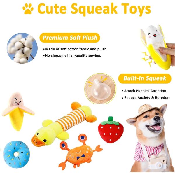 Dog Puppy Toys Pack, Puppy Chew Toys for Fun Teeth Cleaning, Dog Squeak Toys,Treat Dispenser Ball, Tug of War Toy