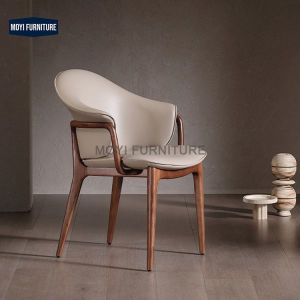 Dining Room Set Solid Wood Chair Leather Upholstery Balcony Hotel Restaurant Dining Chair Simple Retro Wooden Cafe Chair Designer