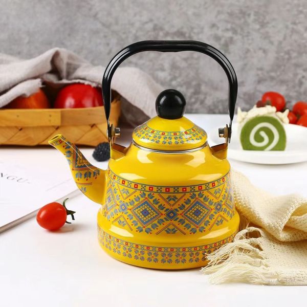 Eco-Friendly Classical Tea Kettle Teapot Saudi Style Metal Steel with Protective Enamel Coating Sizes 1.1L 1.7L 2.5L 3.3L