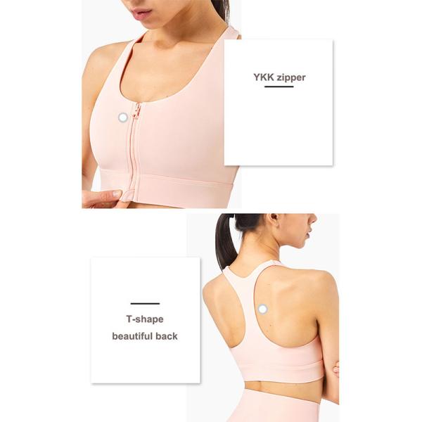 Front Zipper Womens Sports Bra Shockproof High Impact Racerback Tops