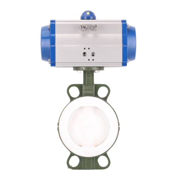 Chemical Anti-corrosion Pneumatic Fluorine Lined Butterfly Valve Wafer Connection Cast Steel Pneumatic Butterfly Valve