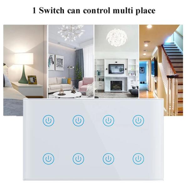 Glomarket Smart Home 8 Gang Wall Switch US Standard Tuya Voice APP Remote Control Wireless Wall Touch Light Switch