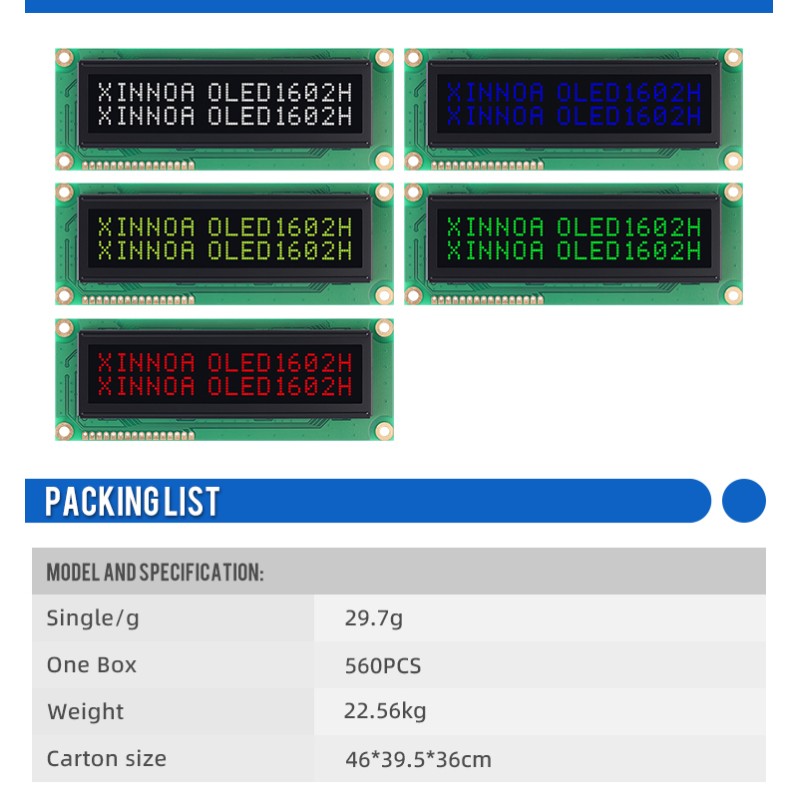 OLED1602H Black Film, 16×2 Character LCD Module,WS0010 Controller, Parallel Port Interface, 99x24mm View Size,Working Temperature -40+80 Display