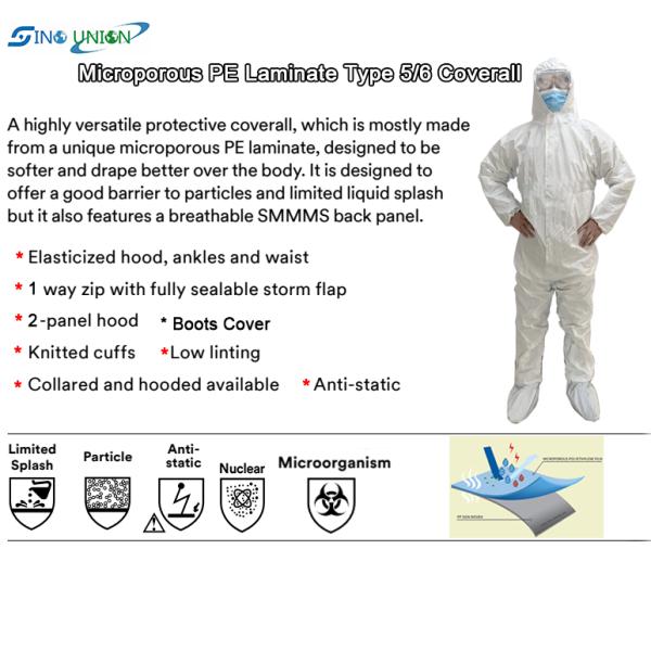Non Woven Disposable Hooded Coveralls PP PE Laminated White With Boot Cover