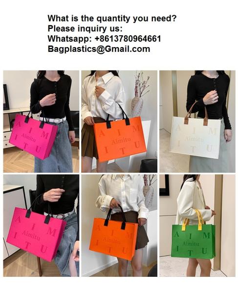 Factory Supply New Style Fashion Hand Bags Shopping Handbag Felt Customized Multi-Pocket Handbag Felt Tote Bag Eco-Friendly Cotton Felt Handle Beautiful Striped