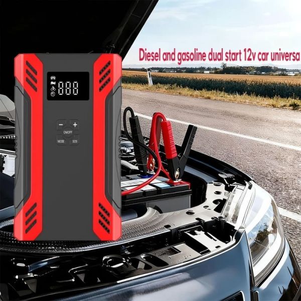 Powerful 2000A Portable Jump Starter With Air Compressor Car Battery Booster Power Bank