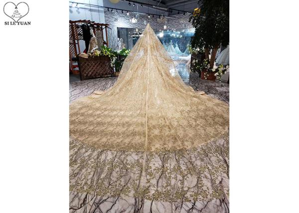 Gold Unique Vintage Prom Dresses Beads Tassels Heart Shaped Bust Shiny Lace