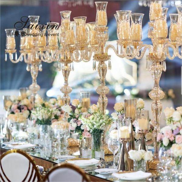 Nouveau design décoration de mariage de luxe porte-bougies haut chandelier de cristal de champagne