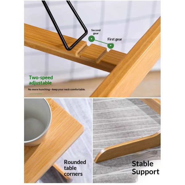 Foldable Bamboo Computer Desk Home Coffee Breakfast Computer Table Multifunction Adjustable Corner Desk for Living Room Bedroom