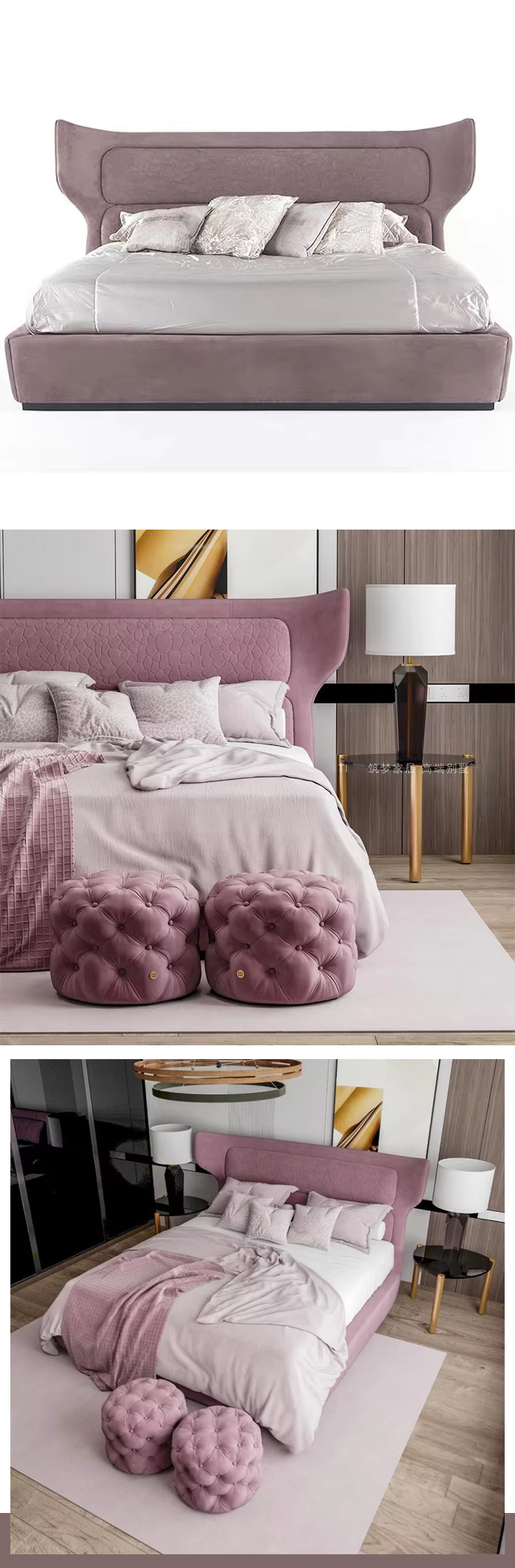 Hot Sale Italian Modern Style Fabric Comfortable Furniture Bedroom King Size Double Bed