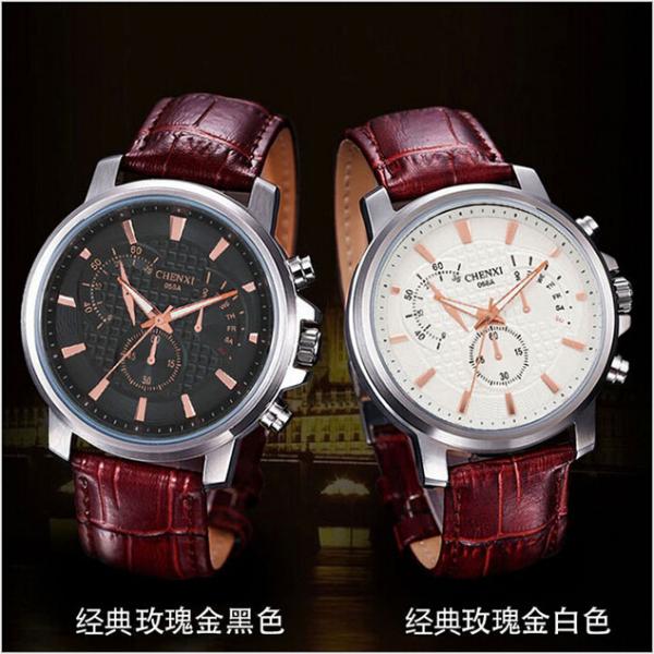 058A Business Man Big Wrist Wine Red Stainless Steel Case Back Top Quality Leather Watches