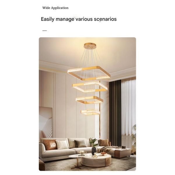 Remote-Controlled Stepless Dimming , Three-Color Temperature, Square Ring Metal Pendant Light